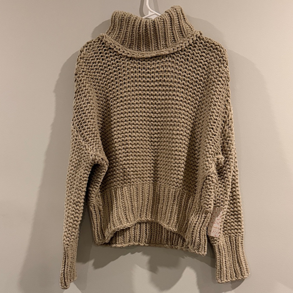 Free People Chunky Knit Sweater in Bleached Pine, Size S (NWT)